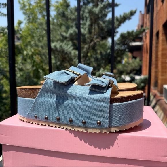 New Free People Rule Breaker Platform Sandals Denim Blue - Picture 12 of 13